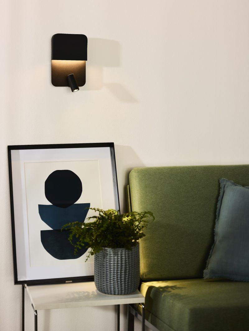 Lucide BOXER - Nástenné svietidlo - LED - 1x10W 3000K - S nabíjacím bodom USB - Čierny